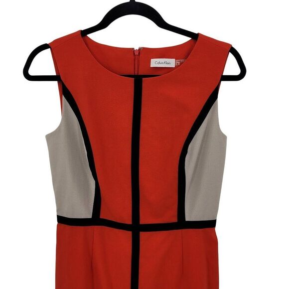 Calvin Klein Womens Retro 60s Colorblock Sheath Dress Sz 4 Red Black Mod Mad Men - Picture 9 of 11